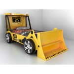 Pat in forma de Masina Tractor Bob The Builder cu lama pentru copii cu biblioteca si roti 3D - Premium High Gloss Quality Pat in forma de Masina Tractor Bob The Builder cu lama pentru copii cu biblioteca si roti 3D - Premium High Gloss Quality